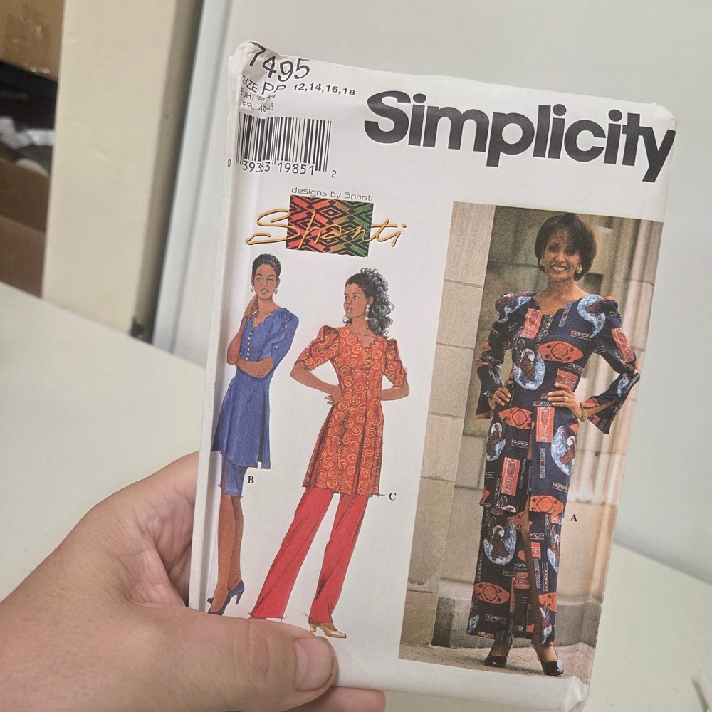Simplicity 7495 Shanti Sewing Pattern Tunic Skirt Pants Size 12-18 Vintage 1997